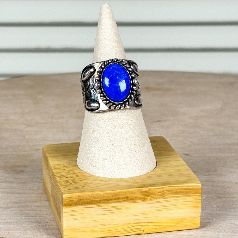 Carolyn Pollack Southwestern Blue Lapis Sterling Silver Engraved Ring Size 9 - Picture 5 of 8